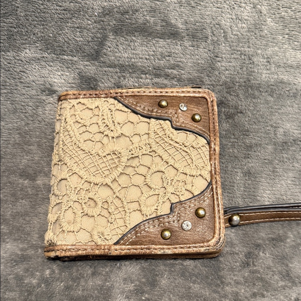 Justin Boots Lace-Front Wristlet in Brown and Beige